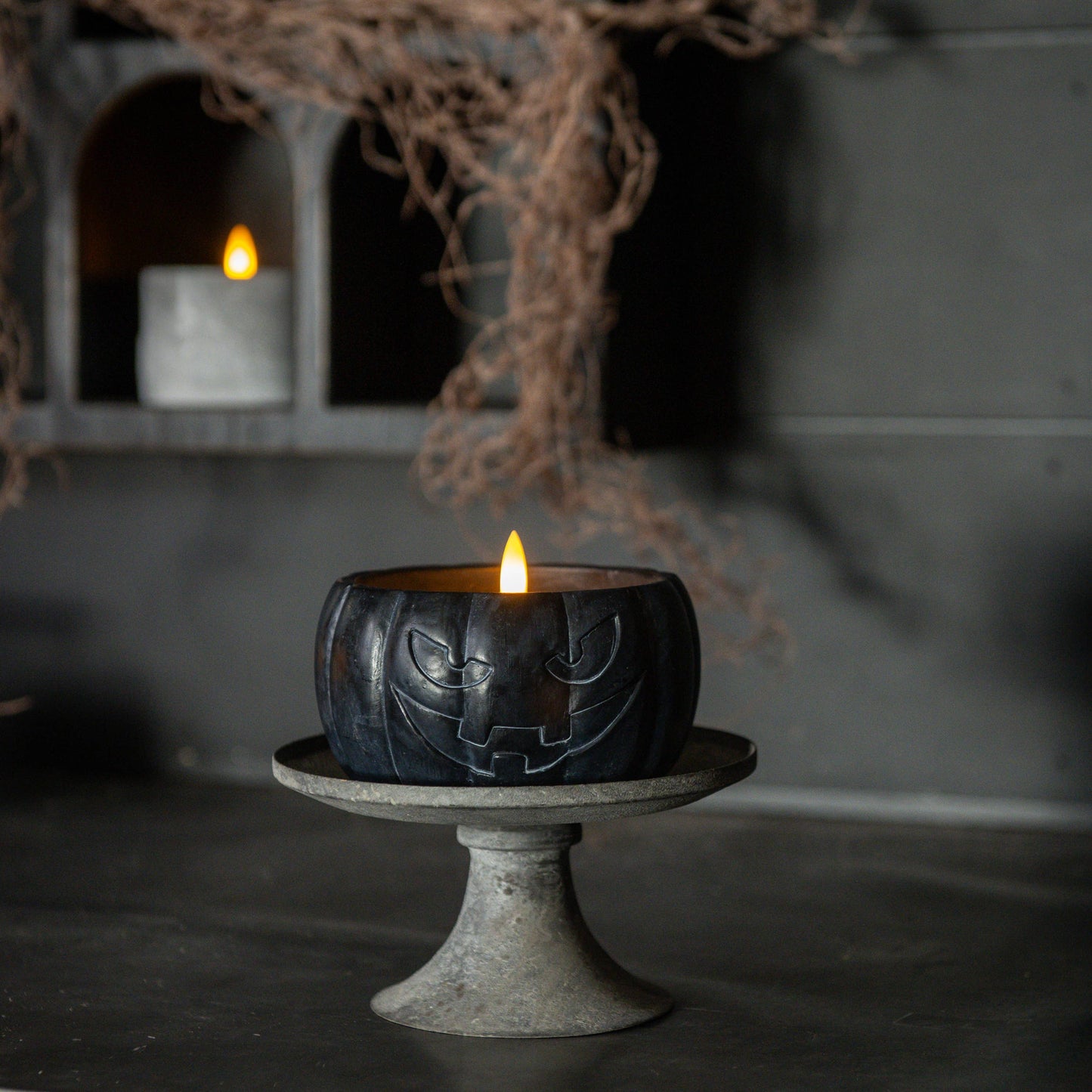 3.5" BLACK JACK-O-LANTERN 3D FLAME CANDLE